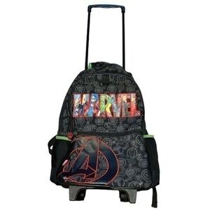 KIDS DISNEY MARVEL ROLLING BACKPACK, BLACK / NEON GREEN